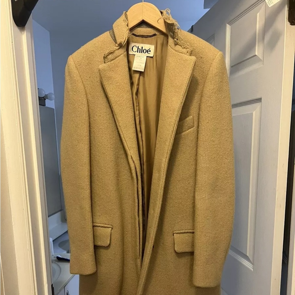 Chlo’e Womens Button Down Wool Coat Camel Size EUR 38